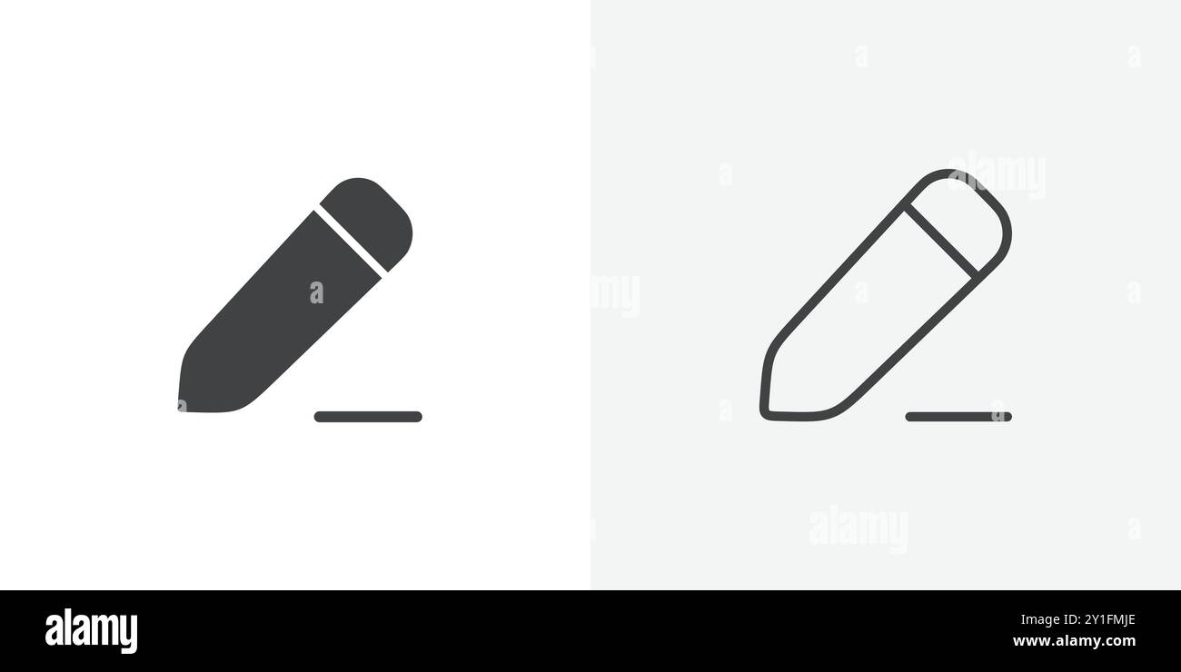 pencil icon Flat outline Collection in Black and white background Stock ...