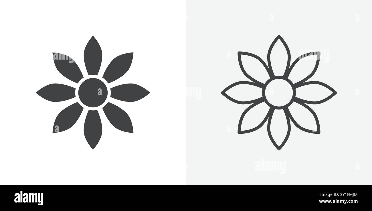 Flower icon Flat outline Collection in Black and white background Stock ...