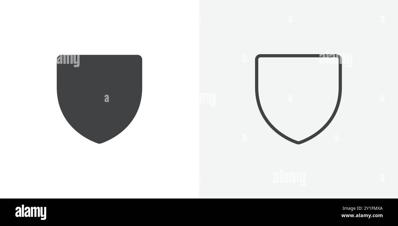 Shield icon Flat outline Collection in Black and white background Stock ...