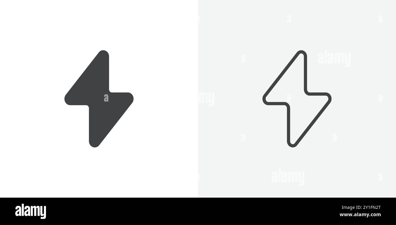 Lightening bolt icon Flat outline Collection in Black and white ...