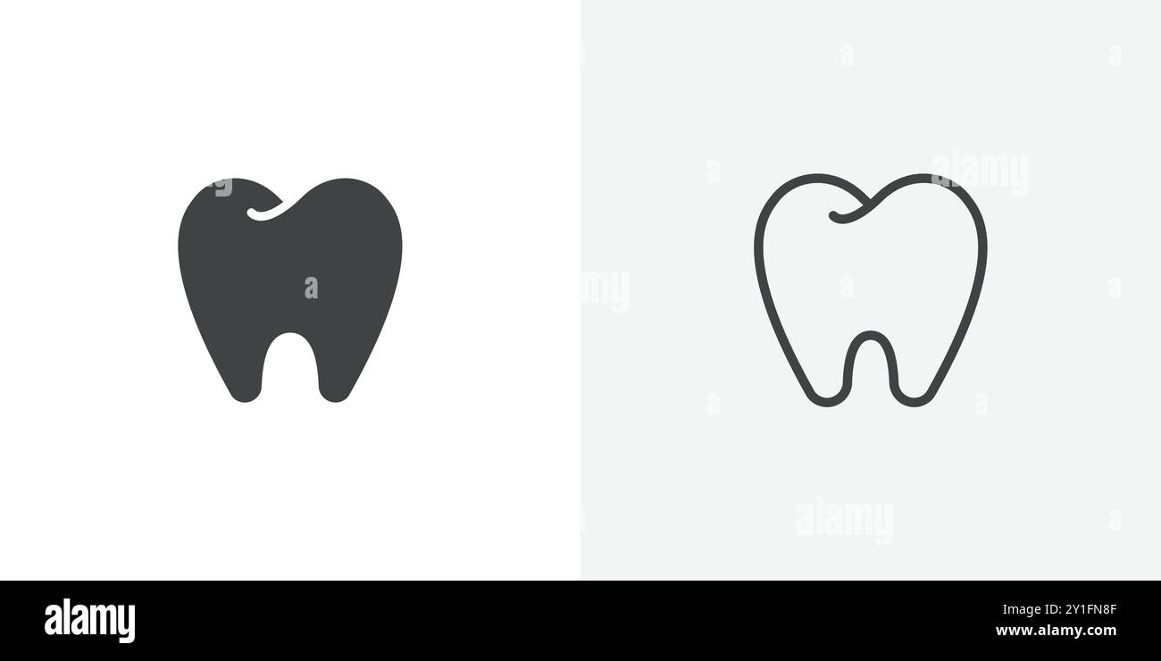 Teeth icon Flat outline Collection in Black and white background Stock ...
