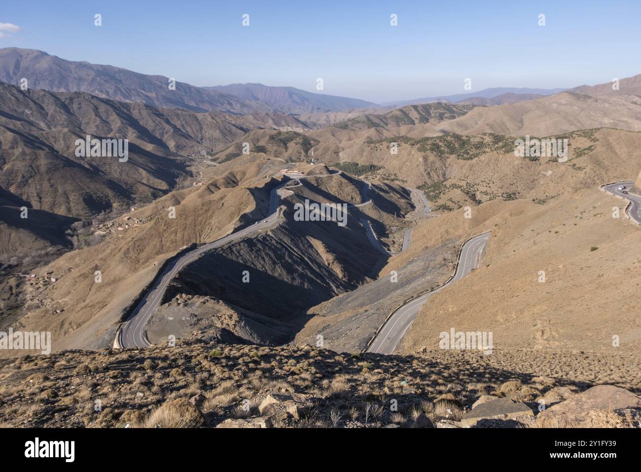 A thrilling and adventurous journey along this serpentine mountain road. Atlas Mountains. Morocco Stock Photo