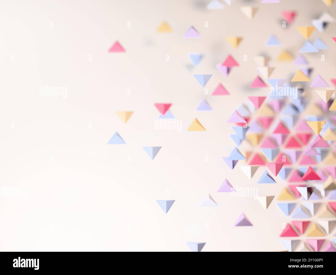 Colorful triangles against white background. Digital 3D rendering. Stock Photo