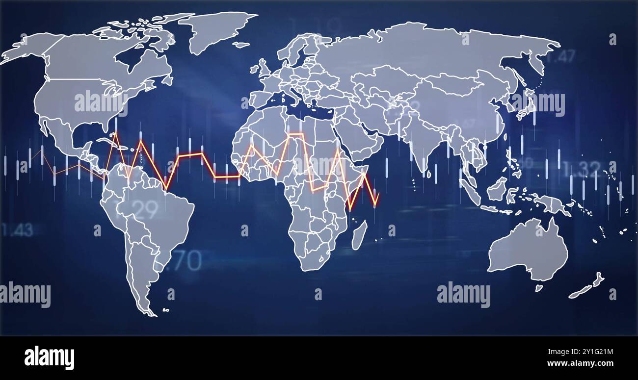 Image of digital data processing over world map Stock Photo - Alamy