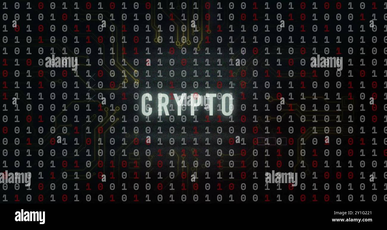 Binary code and circuit lines with CRYPTO text image Stock Photo - Alamy