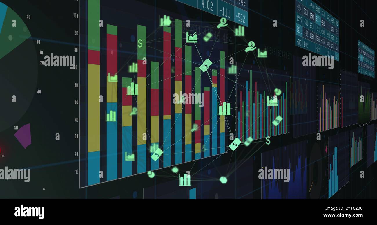 Image of digital data processing over globe of connections Stock Photo ...