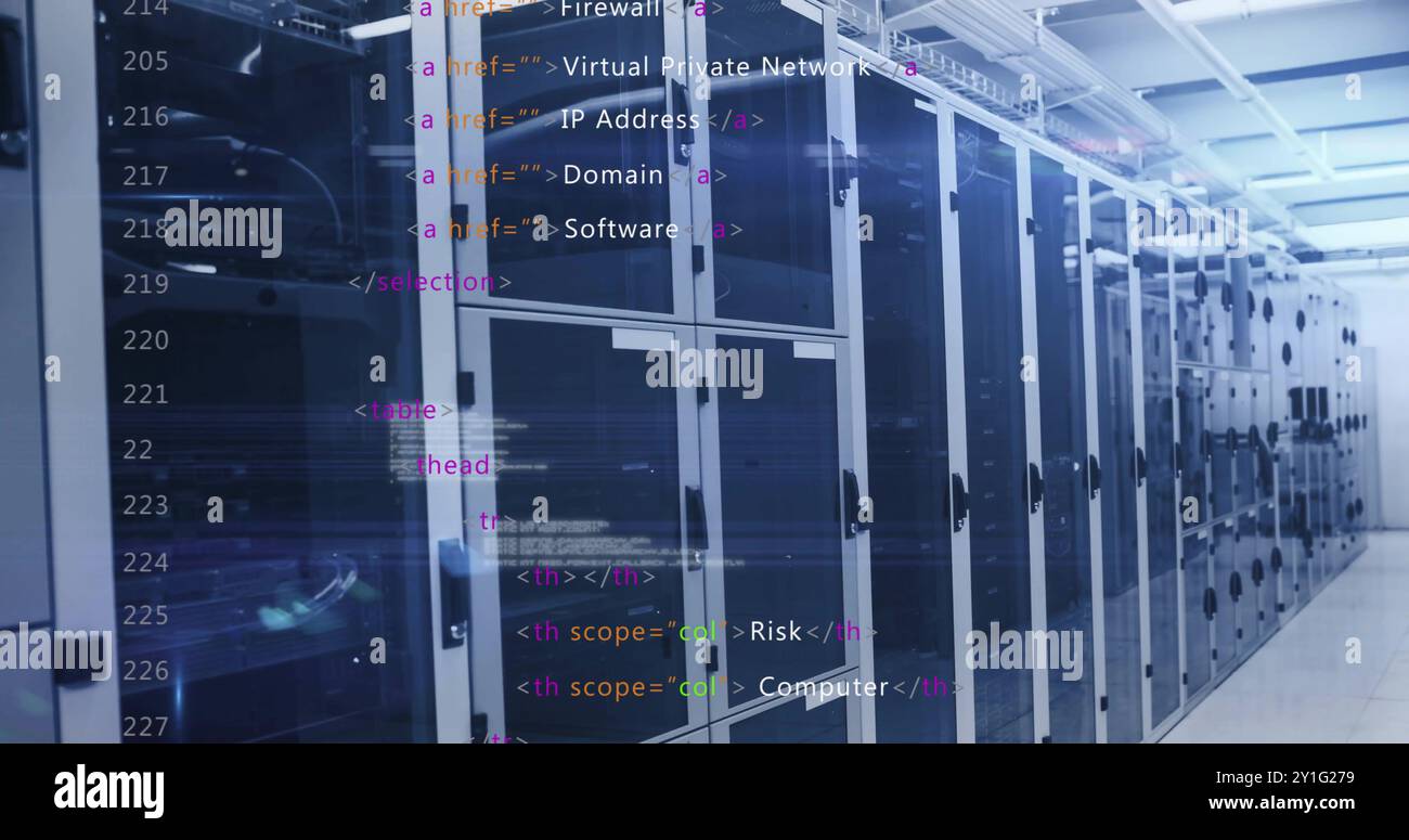 Computer code image over server racks in data center Stock Photo - Alamy
