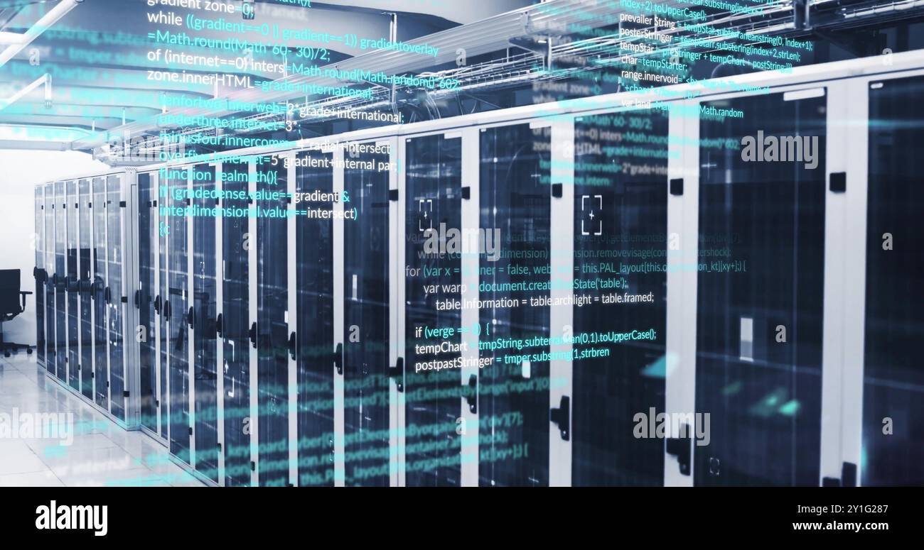 Computer code image over server racks in data center Stock Photo - Alamy