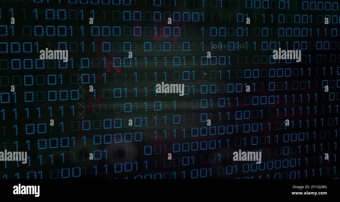 Binary code image over dark background with red and blue hues Stock Photo
