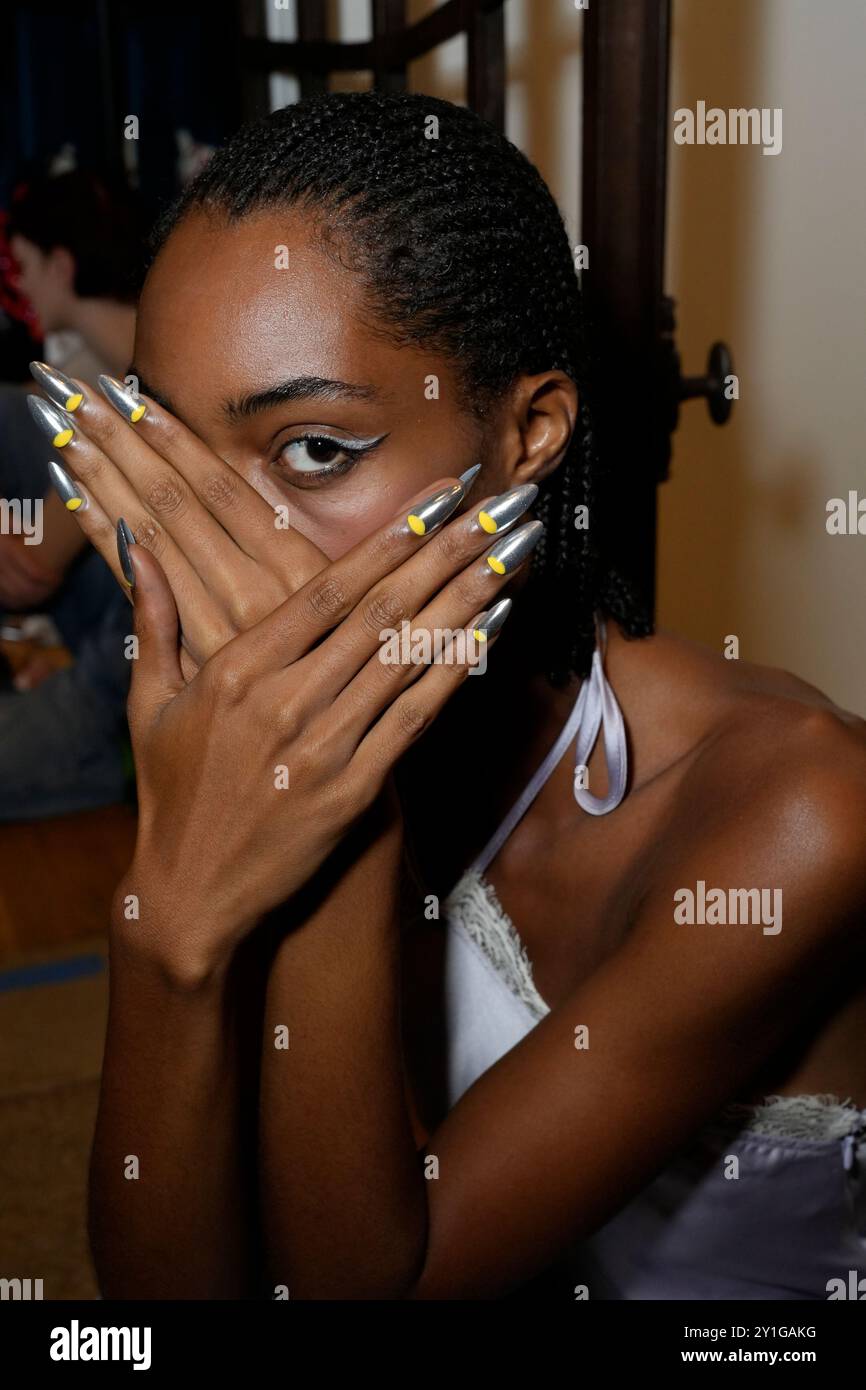 New York, United States. 06th Sep, 2024. 9/6/24, New York, New York, United States Libertine Spring 2024 Backstage during the Libertine Spring 2024 collection, held during NYFW at the Elizabeth Street Gallery in New York City, Friday September 6th, 2024. Credit: Jennifer Graylock/Alamy Live News Stock Photo