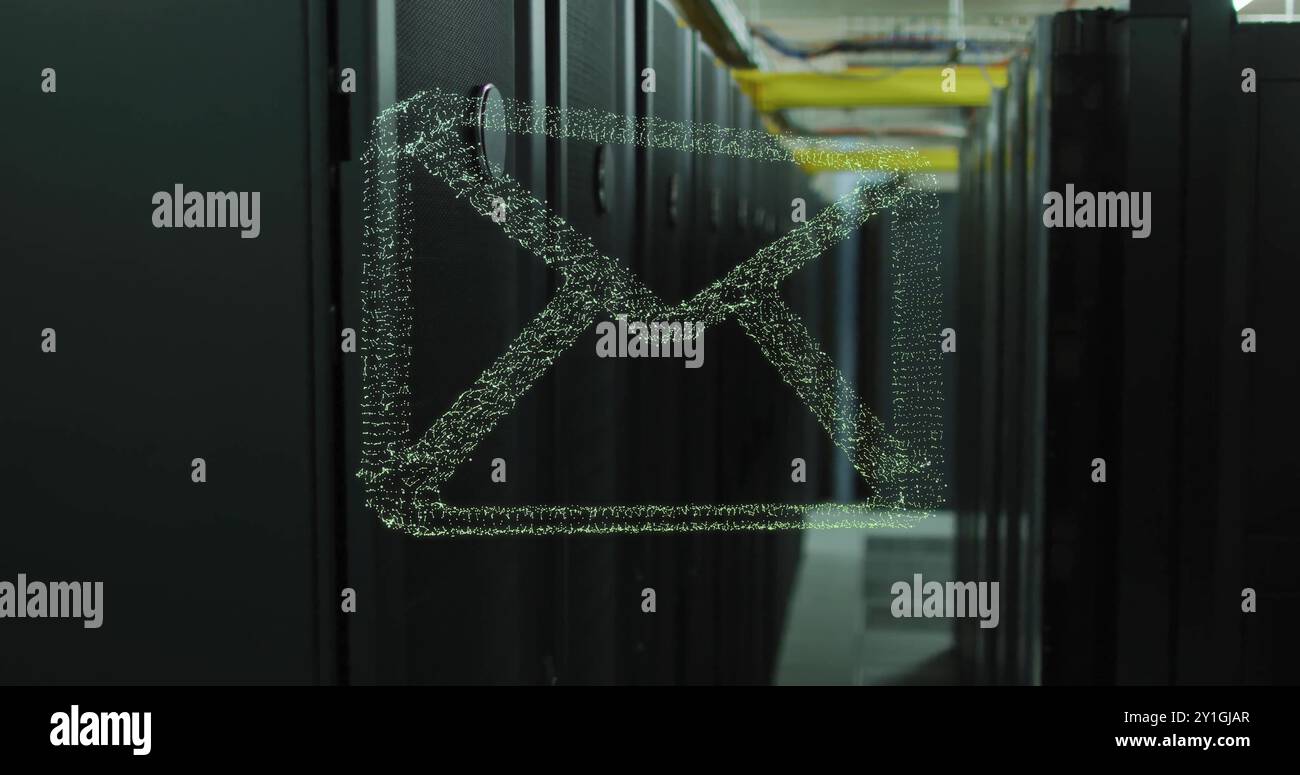 Image of email icon and digital data processing over computer servers Stock Photo
