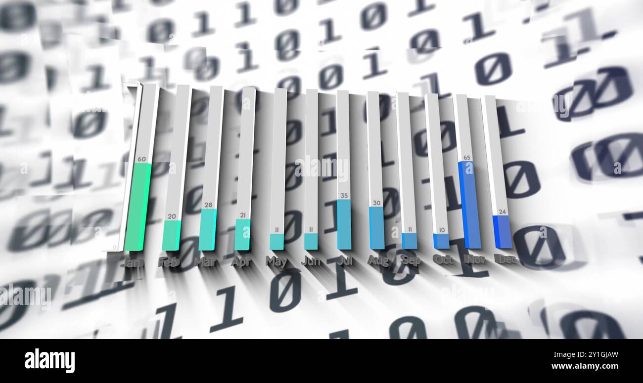 Image of statistics and data processing over binary coding Stock Photo