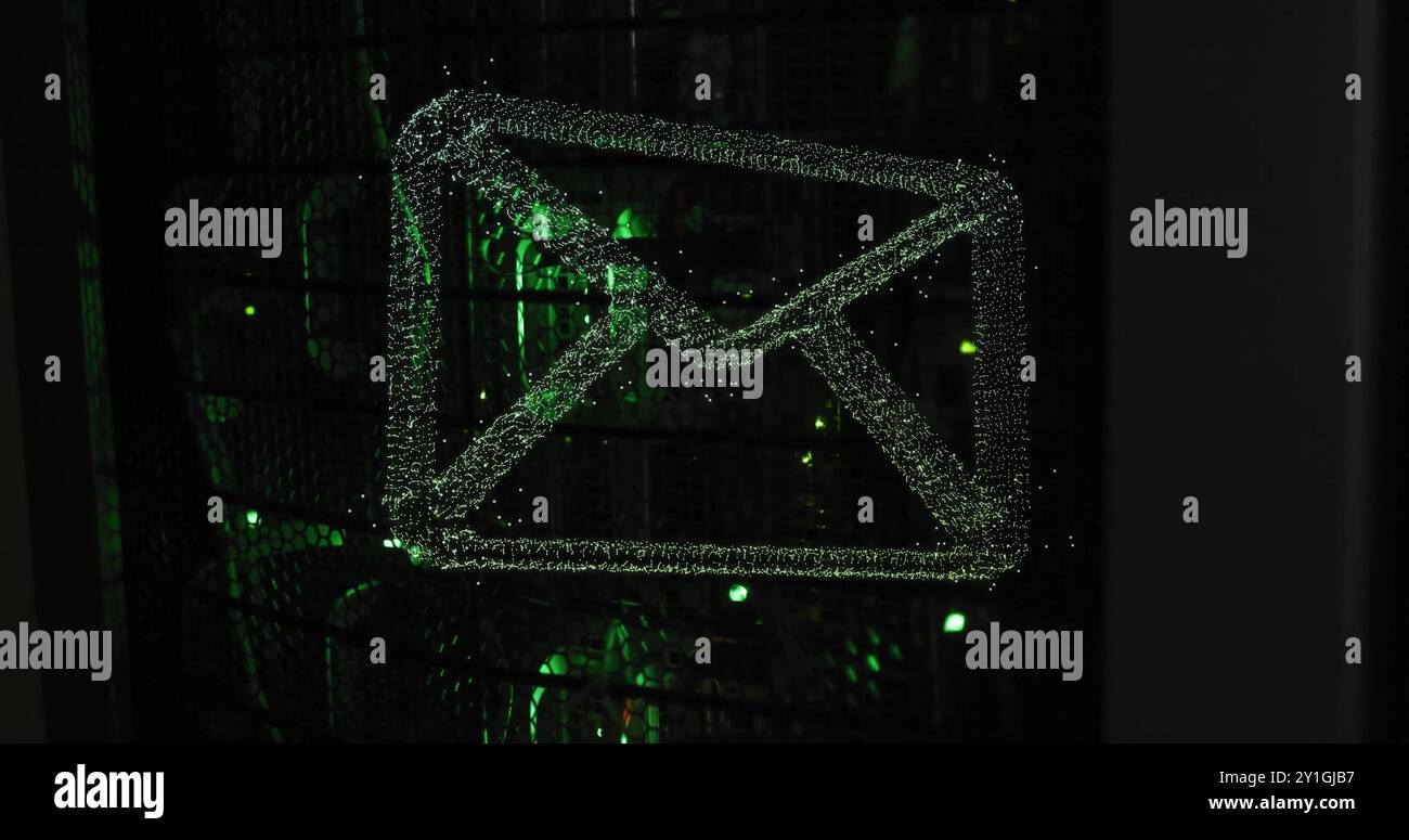 Image of email icon and digital data processing over computer servers Stock Photo