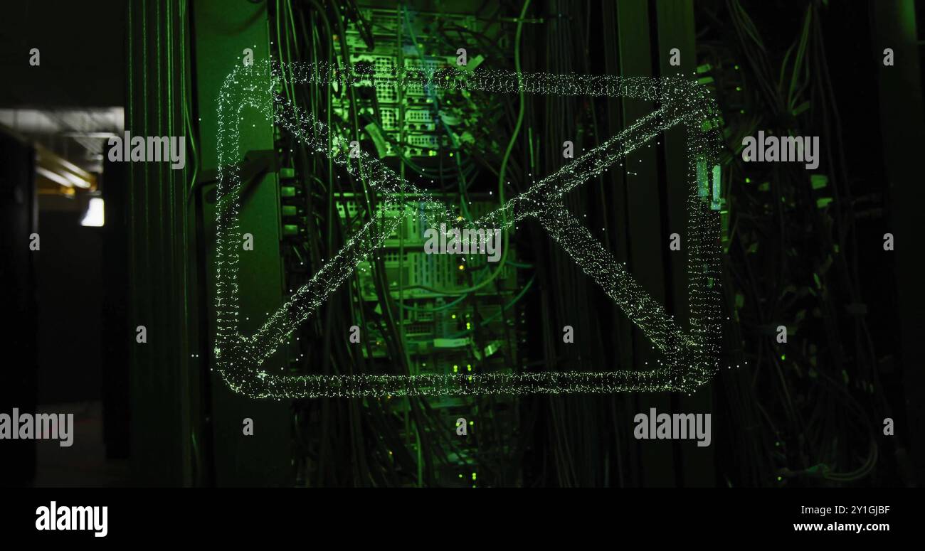 Image of email icon and digital data processing over computer servers Stock Photo
