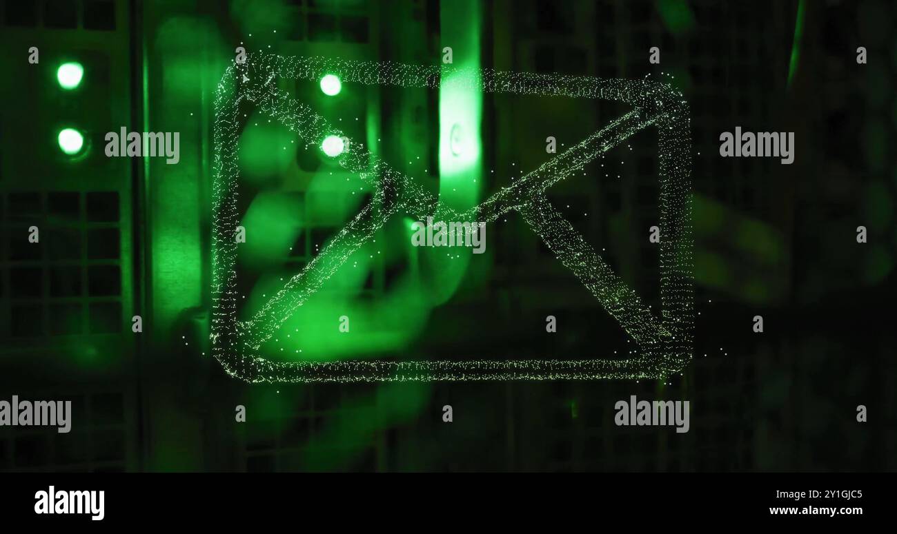 Image of email icon and digital data processing over computer servers Stock Photo