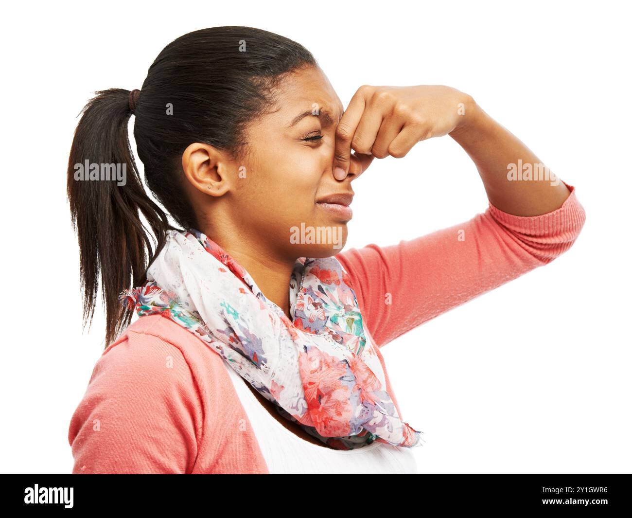 Bad Smell Woman And Nose Pinch With Gas Disgust And Odor Problem In Bad Smell Woman And Nose Pinch With Gas Disgust And Odor Problem In
