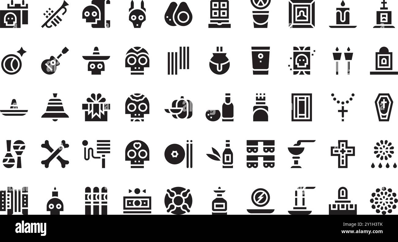 Dia de muertos icons High-Quality Vector Icons Collection with Editable Stroke. Ideal for Professional and Creative Projects. Stock Vector