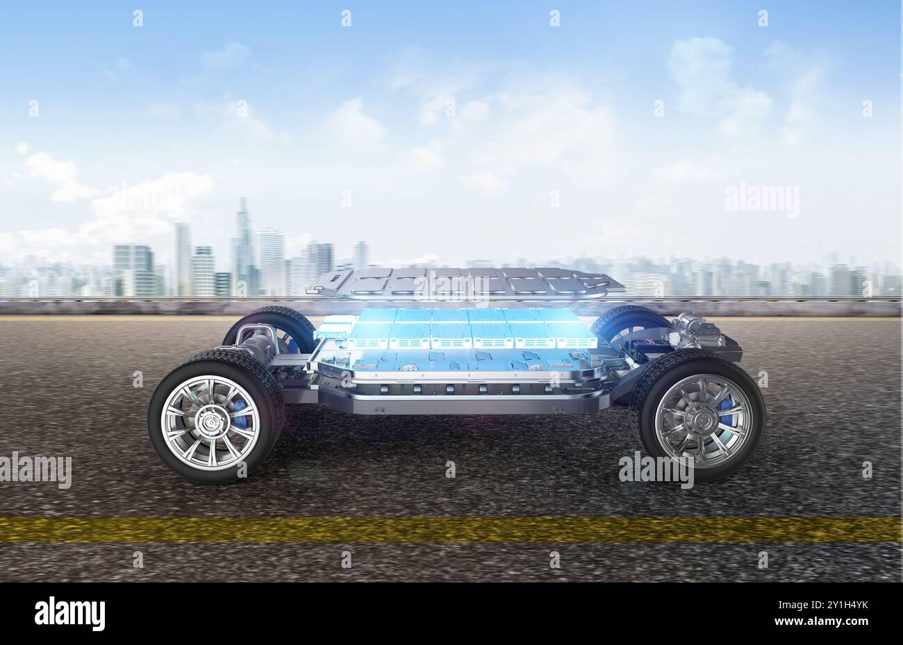 Ev Rendering 3d rendering ev car or electric vehicle in town with cityscape ...