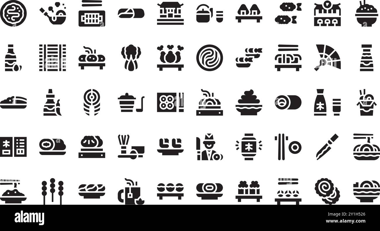 Japanese restaurant icons High-Quality Vector Icons Collection with Editable Stroke. Ideal for Professional and Creative Projects. Stock Vector