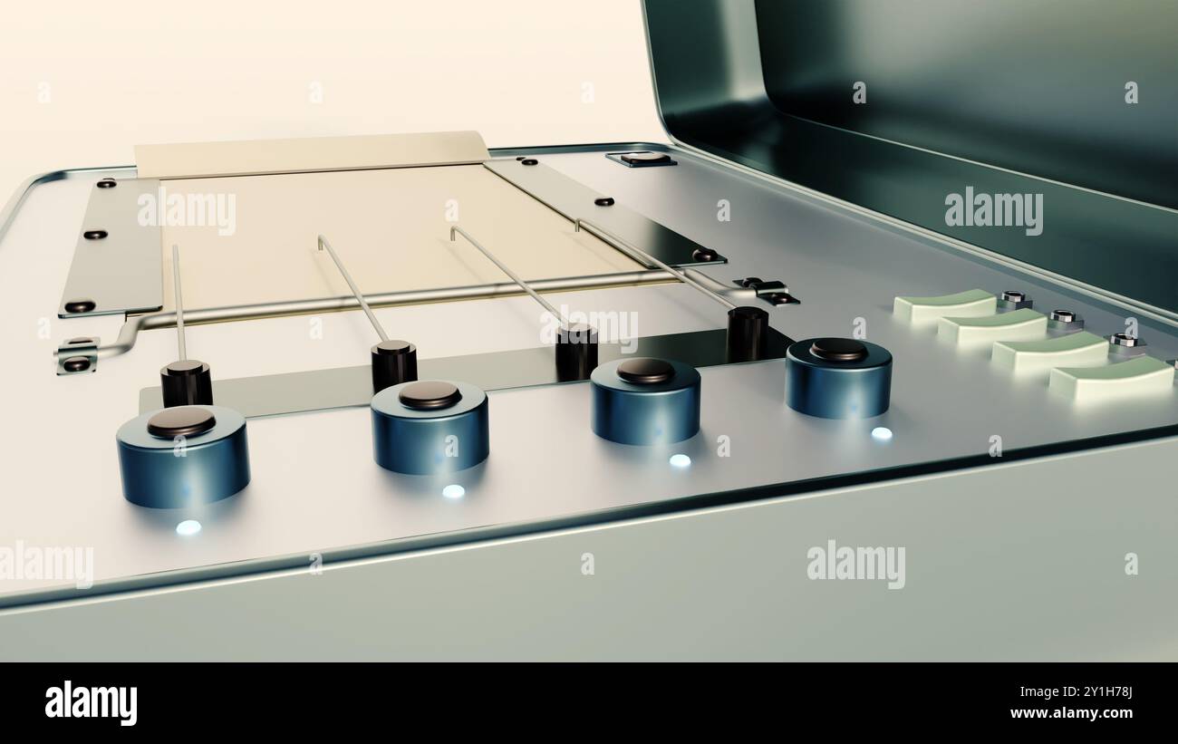 A 3D rendering of an antique polygraph machine, isolated on a white ...