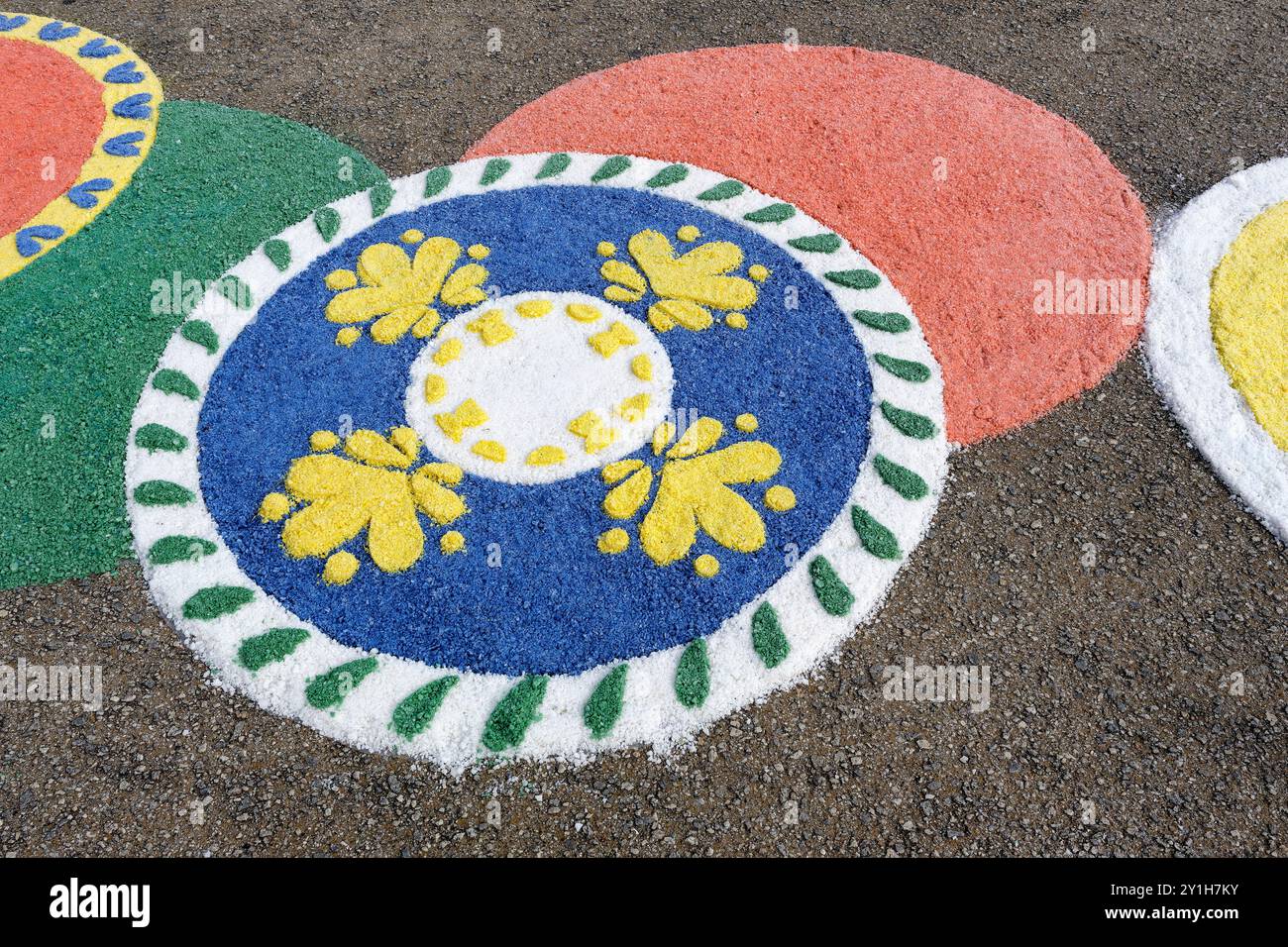 Flower motives on the ground during the Flower festival, Viana do Castelo, Minho, Portugal Stock Photo