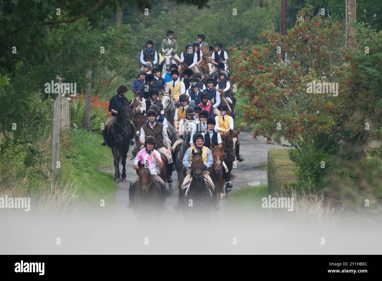 Selkirk, UK. 07th Sep, 2024. Riders take part in the Selkirk Ex-Standard Bearers organised annual Charity September Ride Out. The event is open to riders from all Border Towns and beyond, on Saturday 7th September 2024. This year raising money for The Katie McKerracher Trust. This year's ride will start from Station Road, Selkirk at 10am. It will cover the Duchess' Drive to Ettrickbridge, where on a good day the views are spectacular. They aim to be back in Selkirk for 3pm. ( Credit: Rob Gray/Alamy Live News Stock Photo