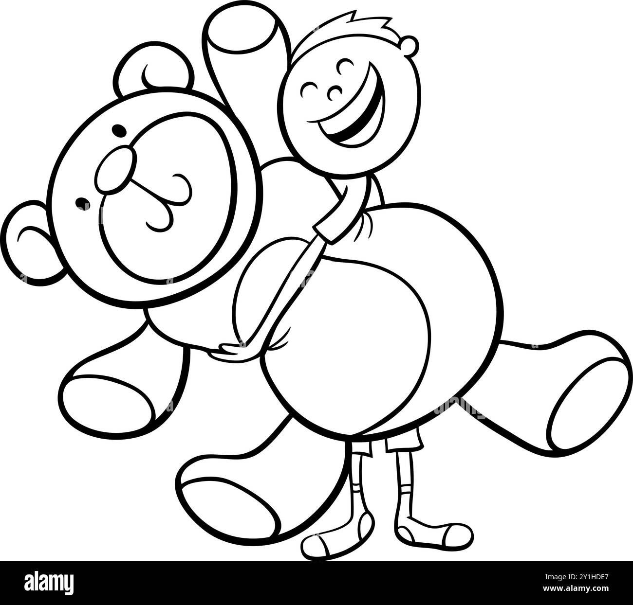Cartoon illustration of cute boy with big cuddly teddy bear coloring page Stock Vector Image ...