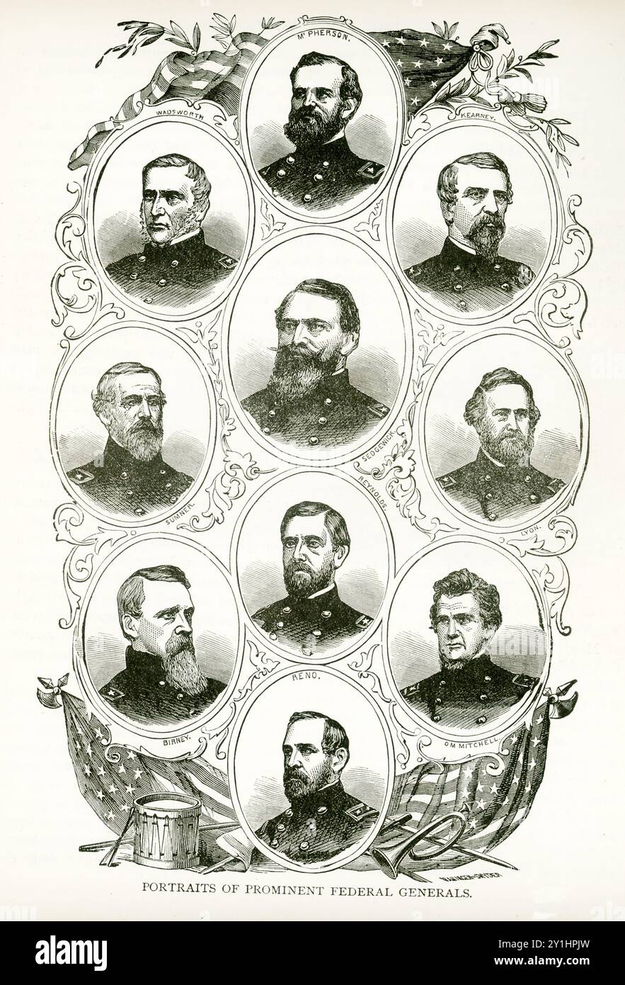 Shown here are portraits of Prominent Federal Generals during the US