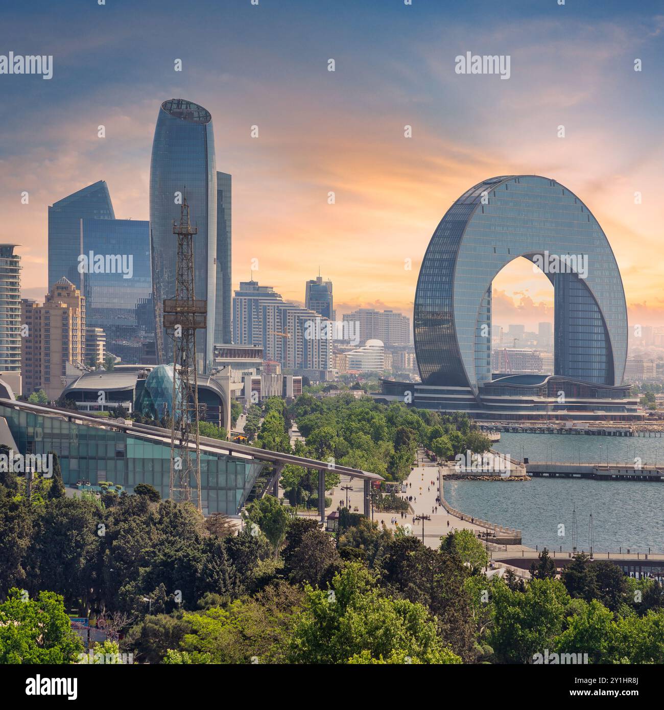 The Crescent Development Project The skyline of Baku, Azerbaijan showcases the Parachute Tower and the ...