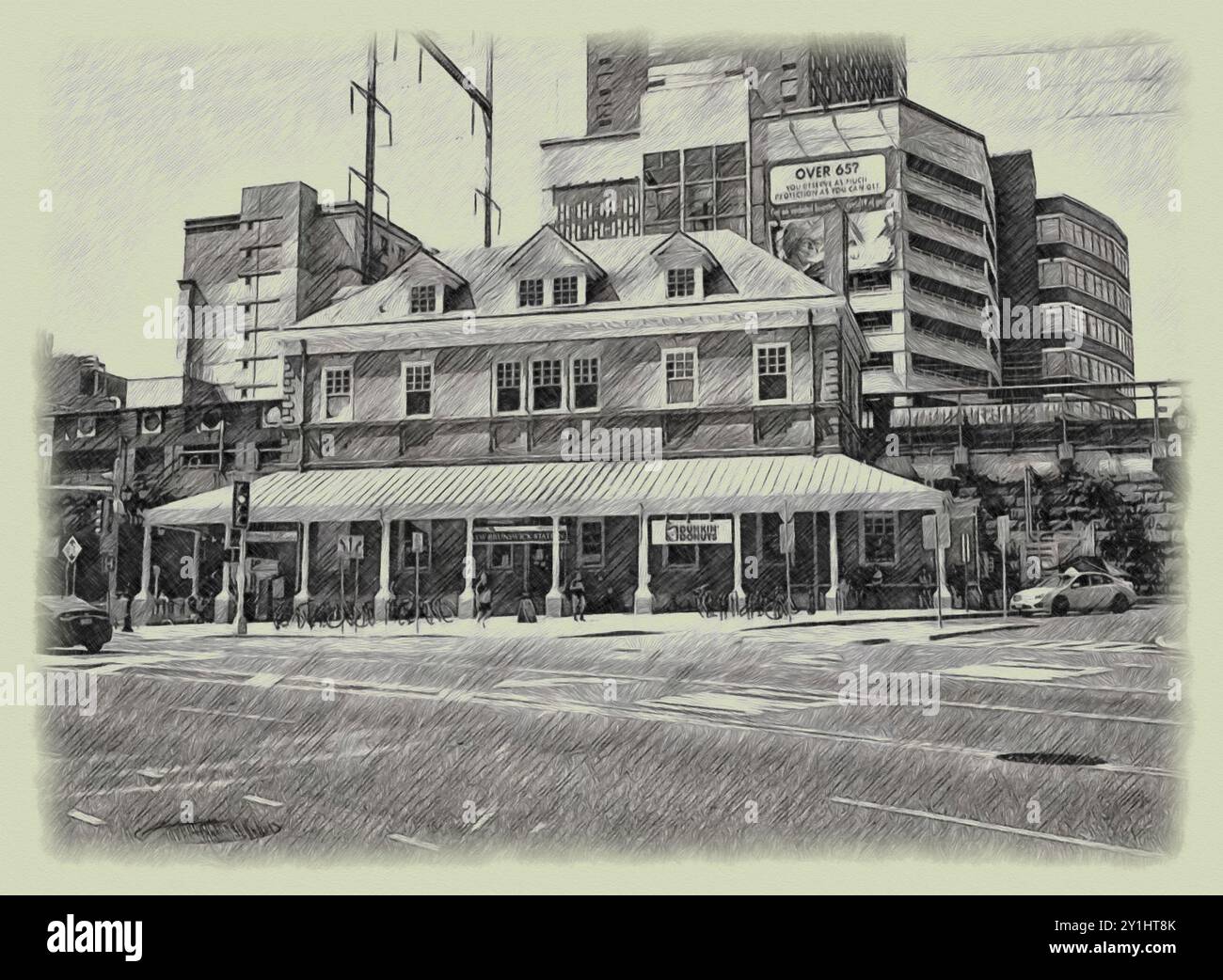 Sketch of Penn Station in New Brunswick, NJ Stock Photo - Alamy