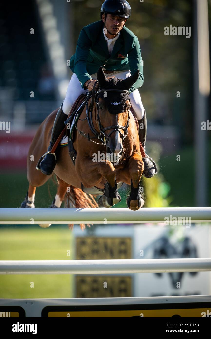 Calgary, Canada - Sept., 5, 2024. Steve Guerdat of Switzerland riding ...