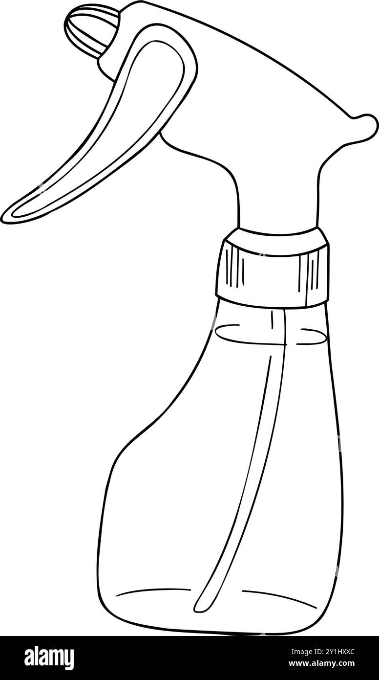 Gardening tools linear icons and doodles. Sprayer, atomizer, irrigation ...