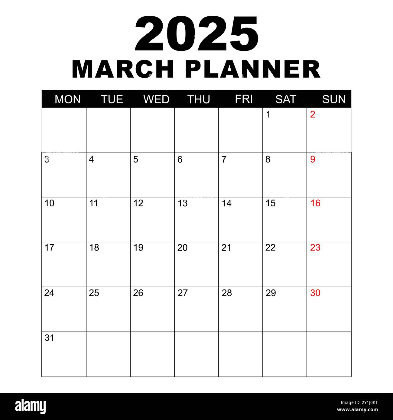 March 2025 Calendar. Week starts on Monday. Blank Calendar Template