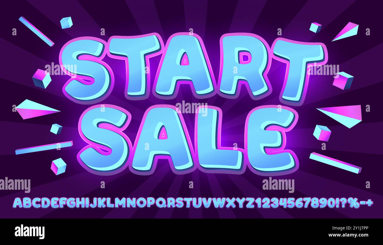 Start sale font, message market, alphabet letters and numbers with signs. Vector Stock Vector