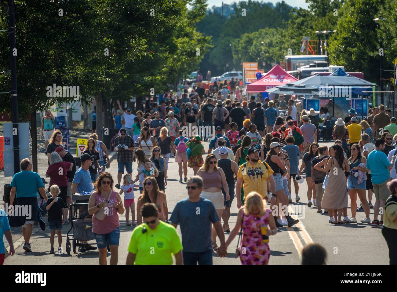 Many people walking in street at music concert event, Bethlehem, Pennsylvania, USA Stock Photo