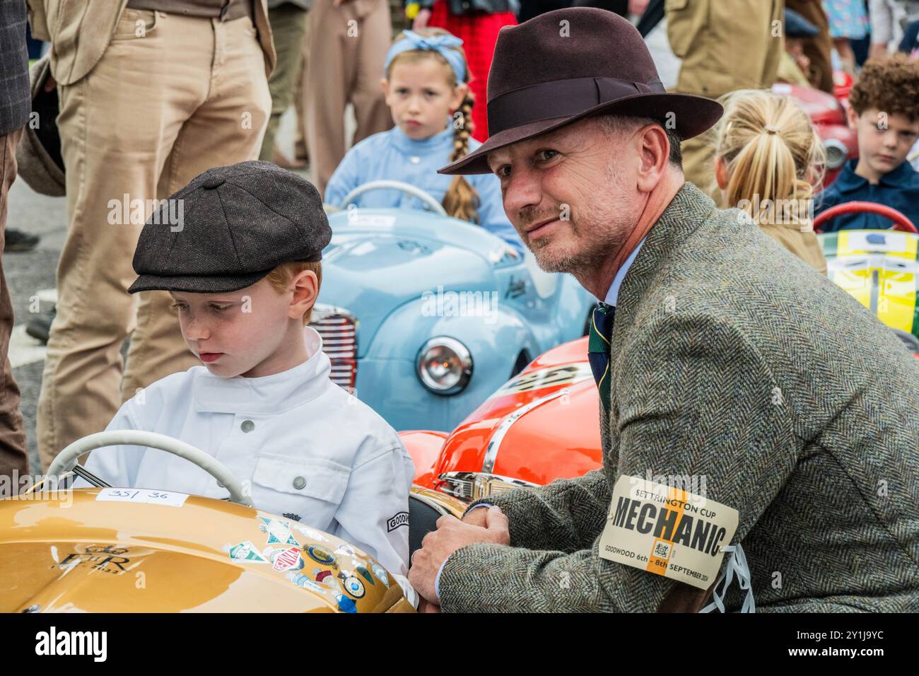 Goodwood, UK. 7 Sep 2024. A final pep talk for car 13 driven by the