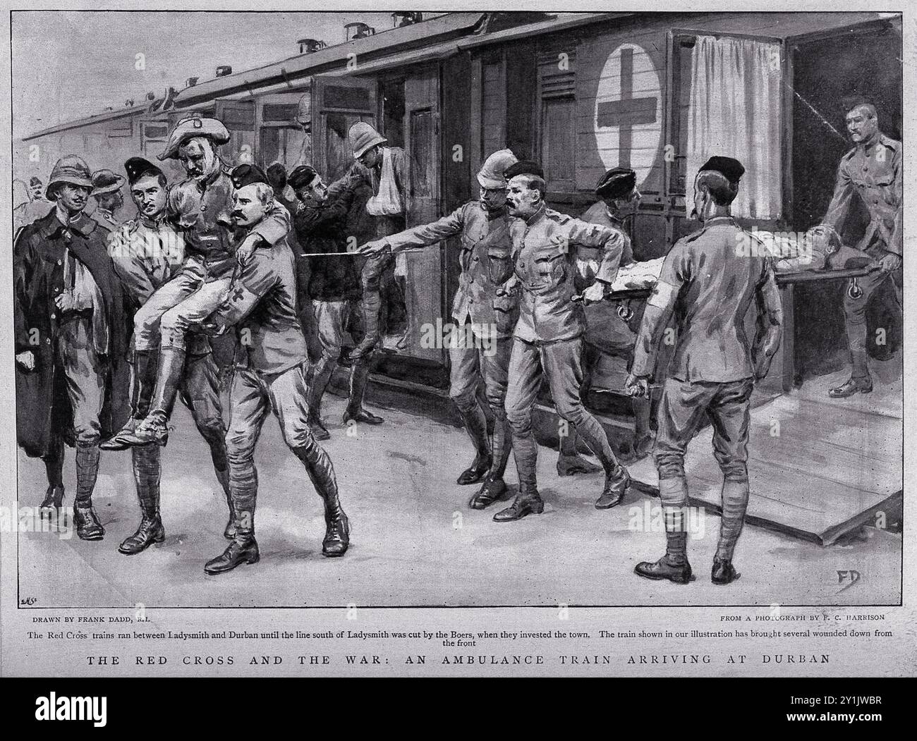 Boer War: Red Cross hospital train arriving at Durban. Process print by ...