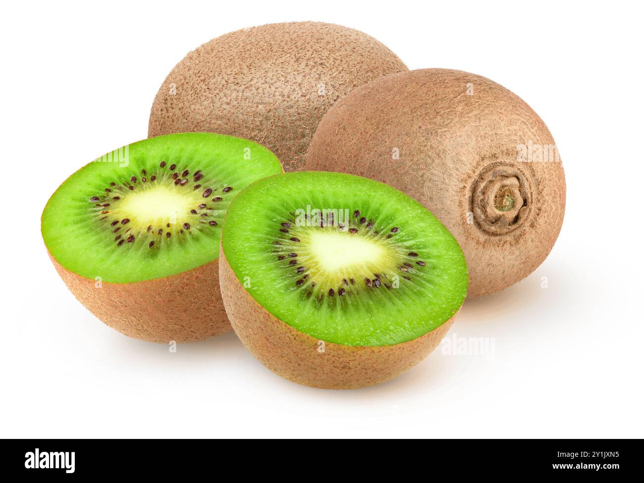 Whole and cut kiwi fruits isolated on white background Stock Photo - Alamy
