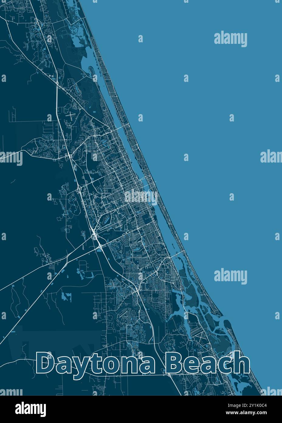 Daytona beach florida map hi res - Daytona Beach Florida Usa Artistic Blueprint Map Poster 2Y1K0C4 