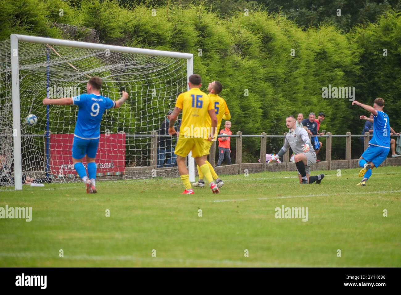 Heather, United Kingdom. 7th Sep, 2024. Jake Finnerty of Heather St Johns scores Heather's 4th goal in the 4-1 victory over in Kirby Muxloe FA Midland League Division 1 Credit: Clive Stapleton/Alamy Live News Stock Photo