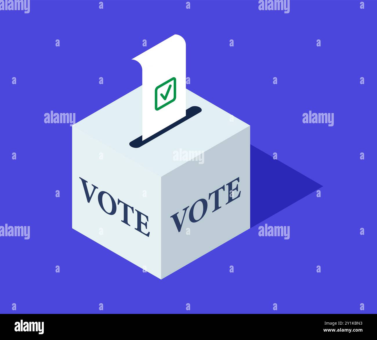 Isometric Ballot box with completed bulletins with check marks Isometric Ballot box with completed bulletins with check marks