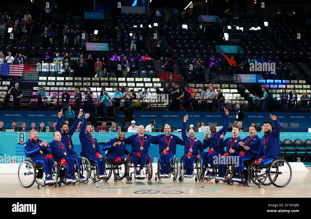 USA players celebrate with the gold medals after Men's Basketball Gold ...
