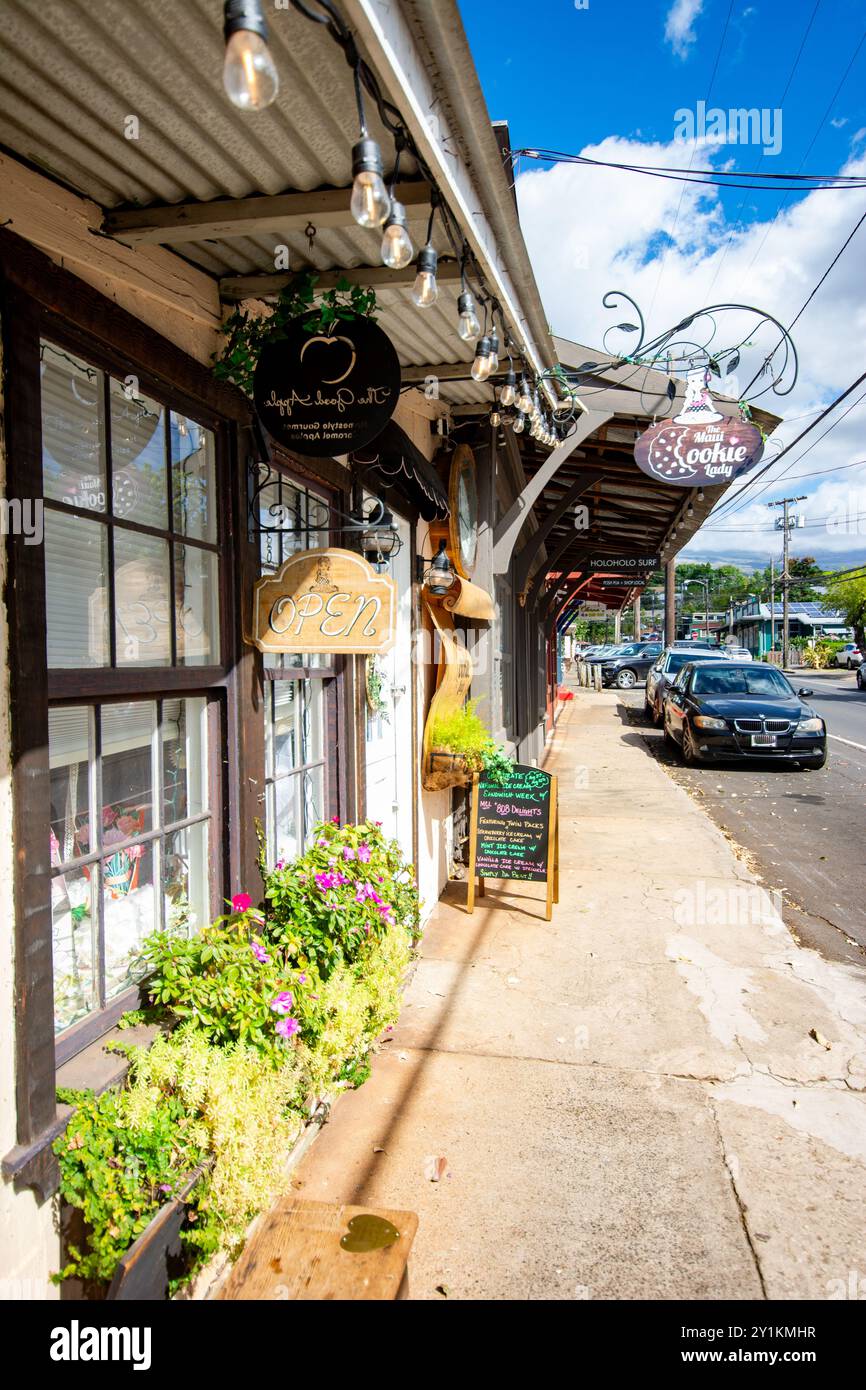 Makawao, Maui - a village full of Galleries and known for its cowboys - view of a street Stock Photo