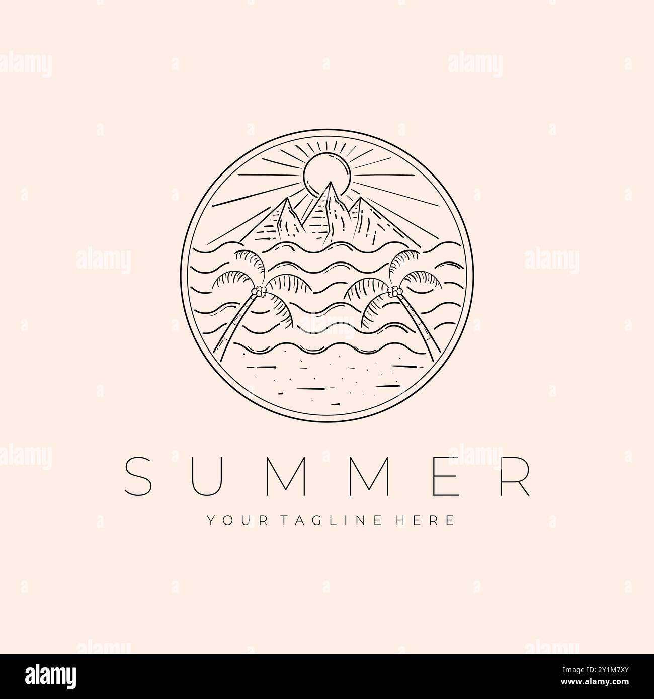 Summer Landscape Logo Vector Illustration Design, Beach Landscape Design Stock Vector