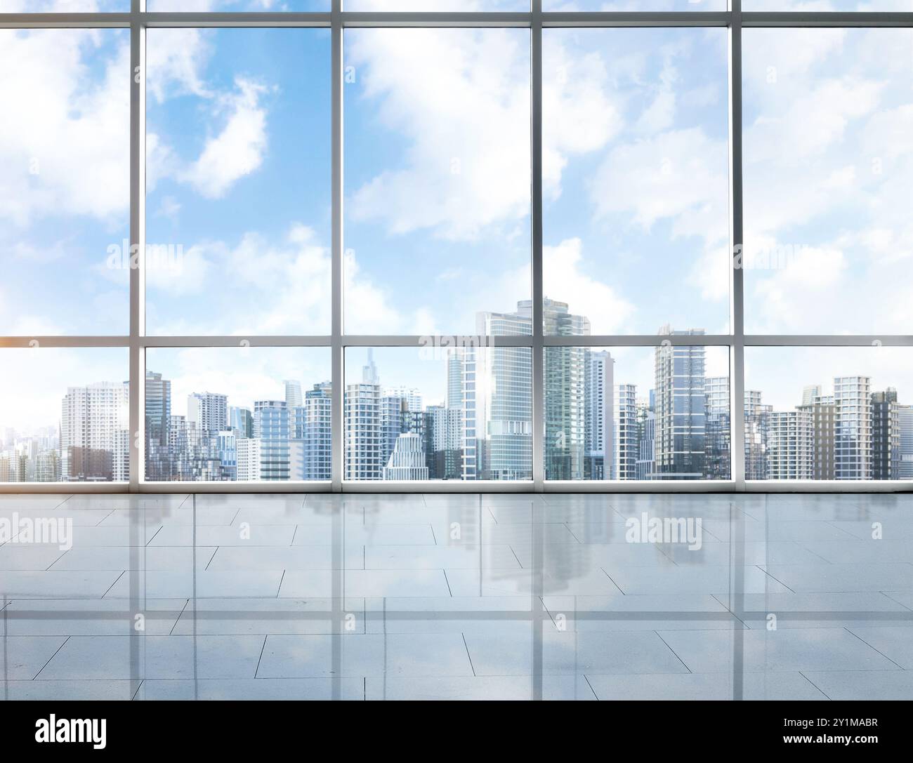 3d rendering empty office space with glass windows Stock Photo