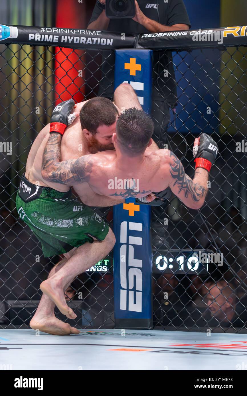 Las Vegas, USA. 7th Sep 2024. UFC Lightweight Yanal Ashmouz slams Trevor Peek on the mat during UFC on ESPN  100 at UFC Apex Credit: Malachi Gabriel/Alamy Live News Stock Photo