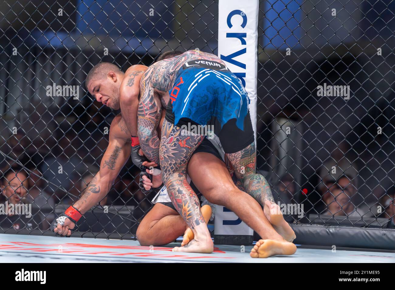 Las Vegas, USA. 7th Sep 2024. UFC Welterweight Sean Brady grappling Gilbert Burns during UFC on ESPN  100 at UFC Apex Credit: Malachi Gabriel/Alamy Live News Stock Photo