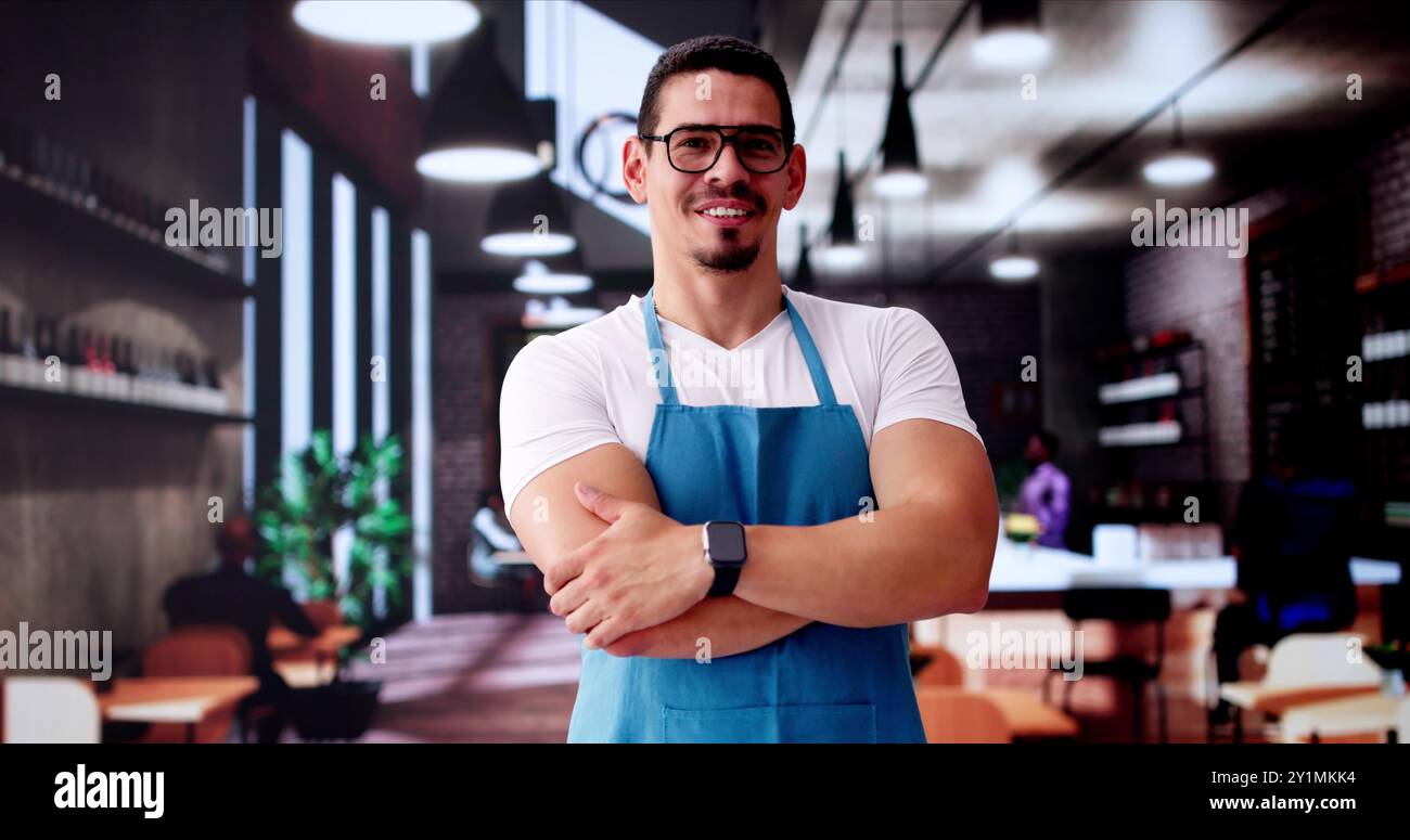 Small Business Owner. Happy Entrepreneur Man In Store Stock Photo