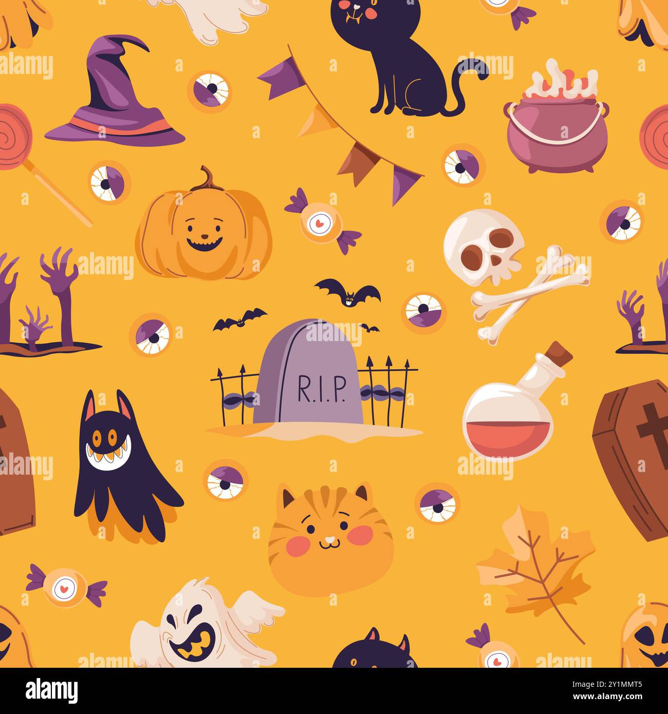 Fun Halloween Pumpkin Pattern vector Stock Vector