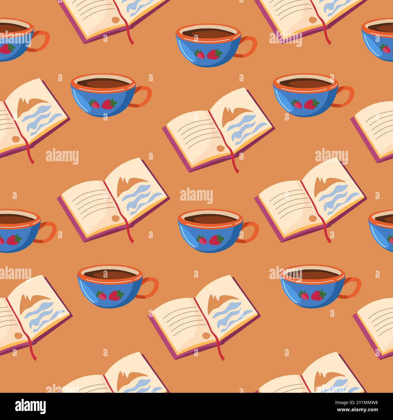 Coffee and Book Seamless Pattern Stock Vector